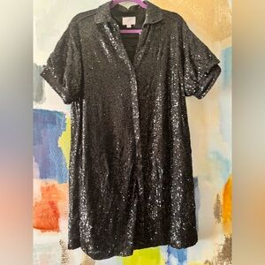 Everly Sparkling Black Sequin Mini Dress